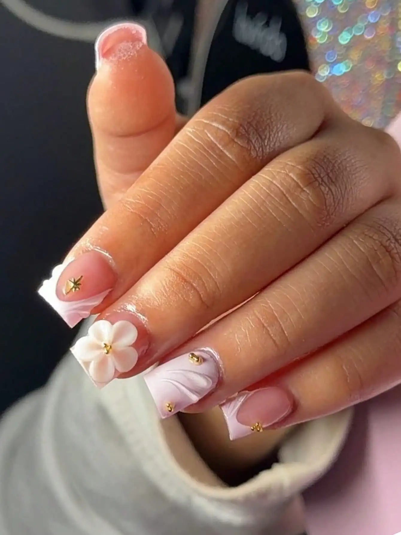 Chrome Bow French Press-On Nails, Square Short