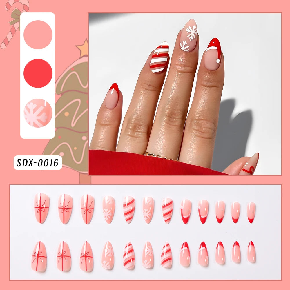 Candy Stripe French Press-On Nails, Almond Medium