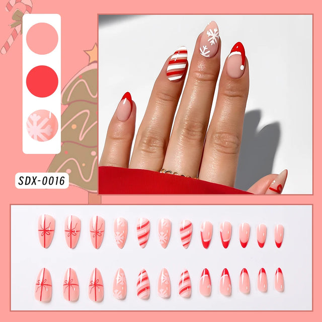 Candy Stripe French Press-On Nails, Almond Medium