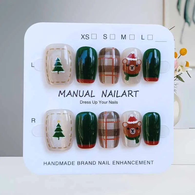 Tartan Christmas Press-On Nails, Square Short