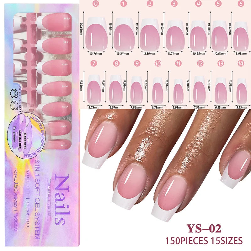 Full Cover Press-On Nail Tips, 150 Pieces in 15 Sizes