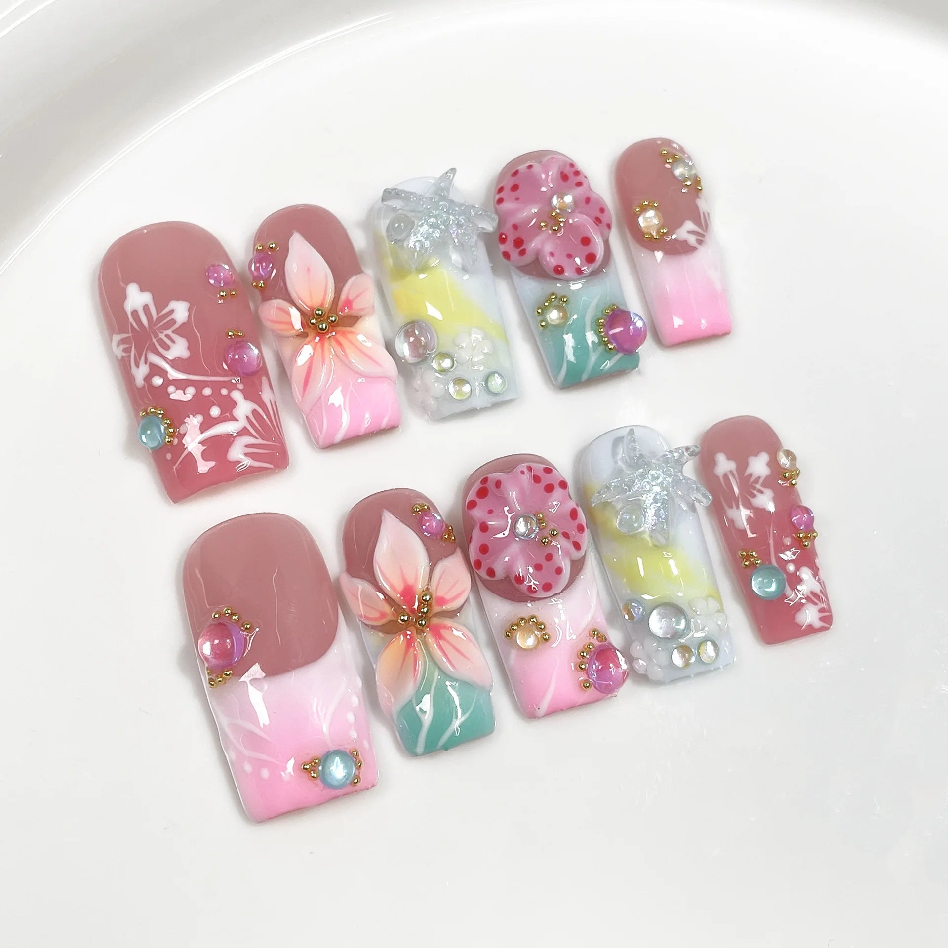 Autumn Bloom Press-On Nails, Coffin Medium