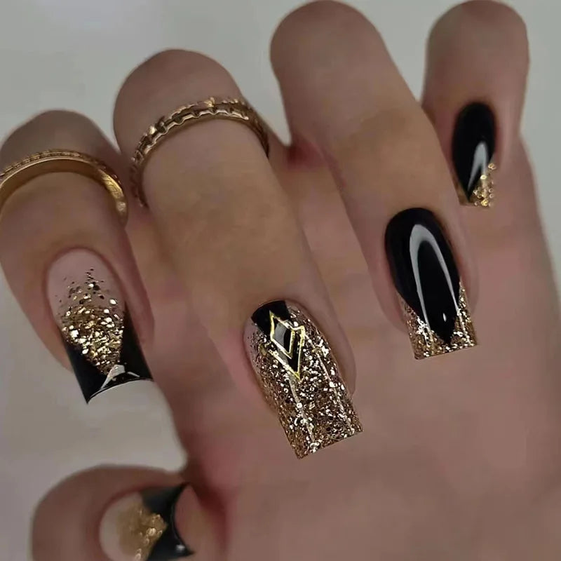 Gilt Noir Halloween Press-On Nails, Square Medium