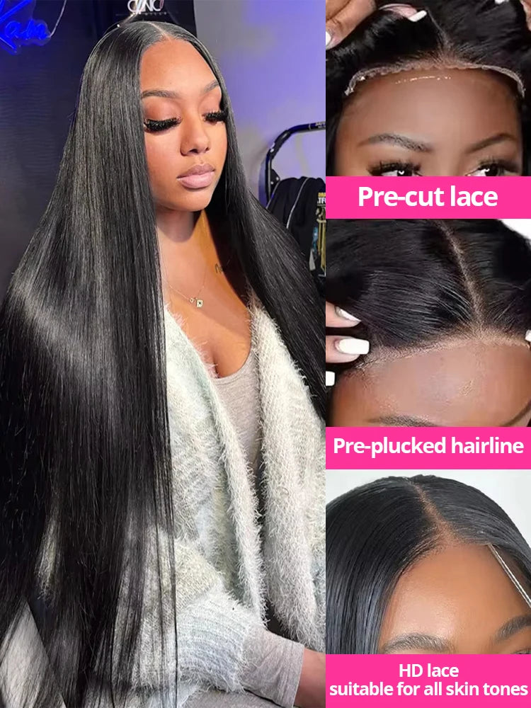 250 Density Brazilian 30 40Inch Bone Straight 13x4 13x6 HD Lace Frontal Human Hair Wigs  7x5 13x4 Glueless Wig Ready to Wear