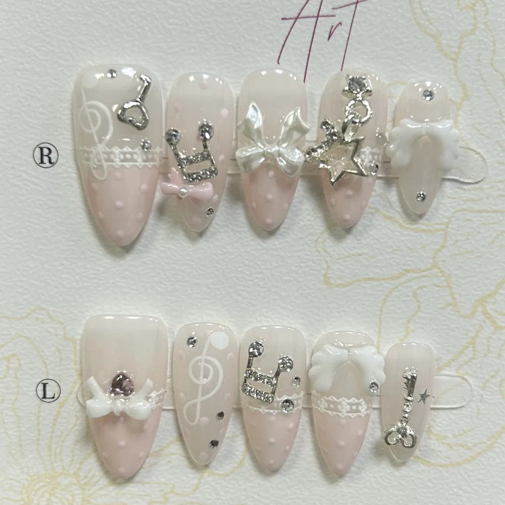 Musical Lace Press-On Nails, Almond Medium