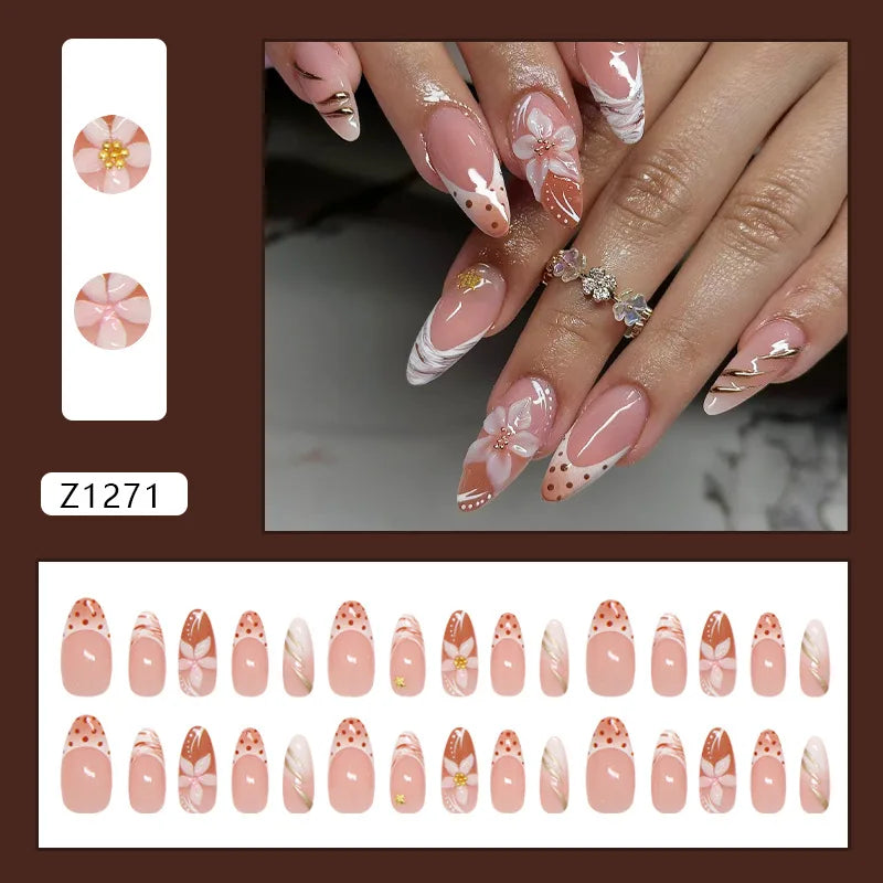 Sweet Bow French Press-On Nails, Almond Medium