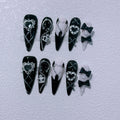 Noir Bow Press-On Nails, Stiletto Long