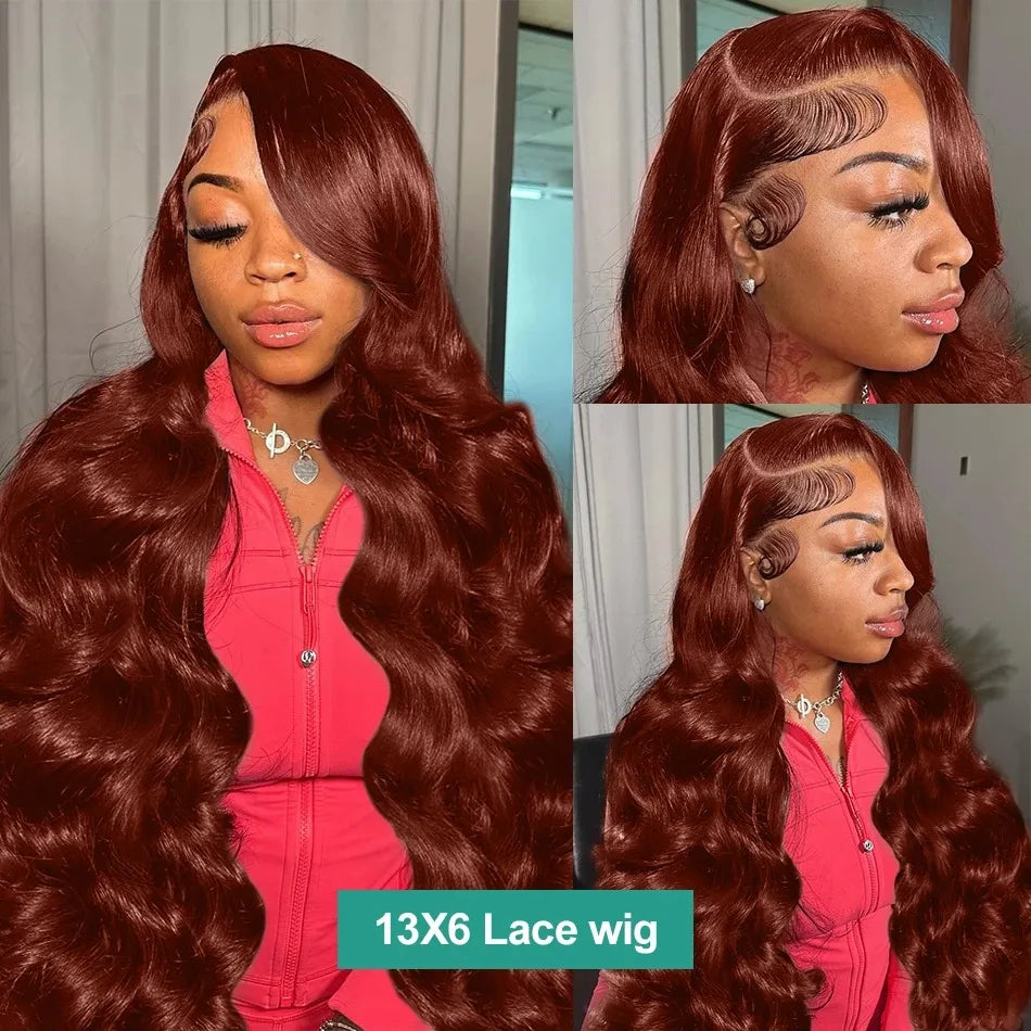 220% HD Reddish Brown Dark Red Brown Body Wave 13x6 Lace Front Human Hair Wigs 13x4 Lace Frontal Wig Brazilian Remy Hair