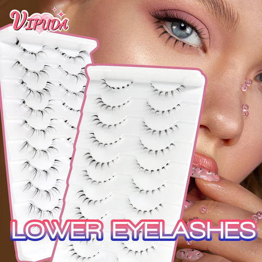 10Pairs Lower Eyelashes Pack Under Eye Lashes Soft Lower Eyelashes 100% Handmade Clear Band Manga Bottom Lashes Makeup Tools
