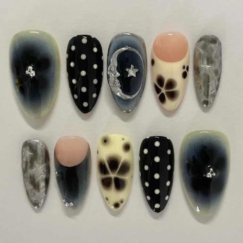 Jade Marble Press-On Nails, Almond Medium