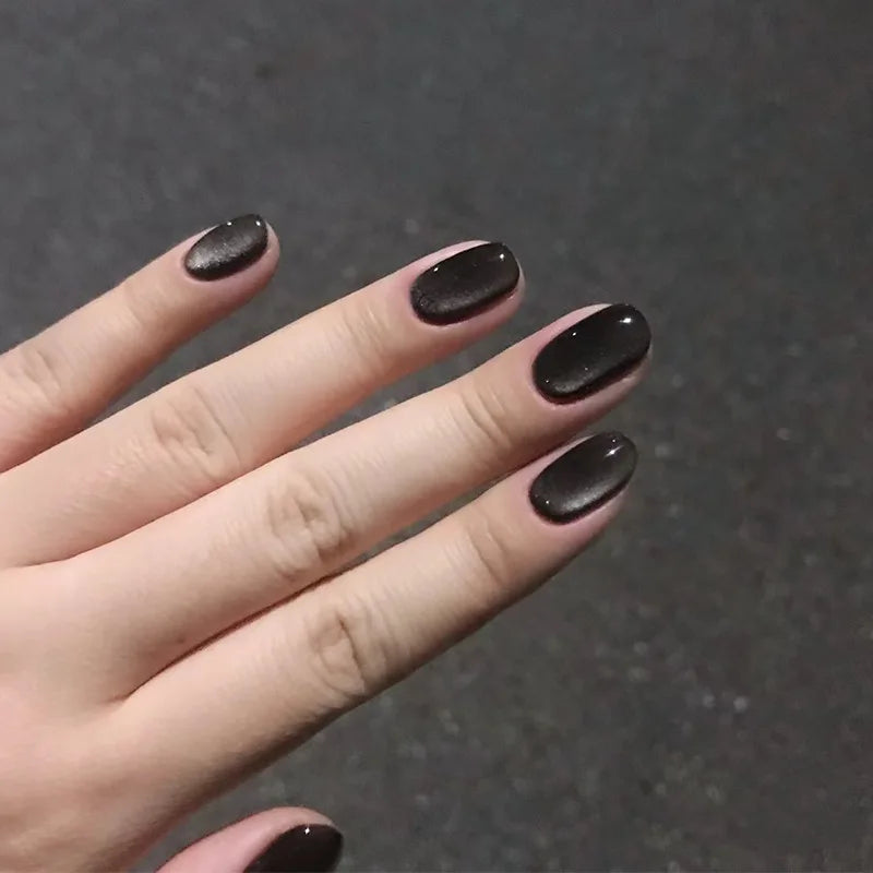 Glazed Cat Eye Press-On Nails, Almond Short