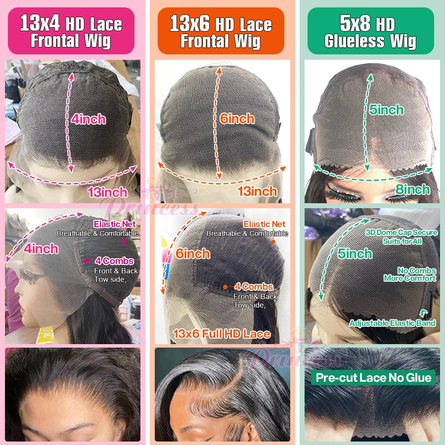 Princess Hair 13x6 13x4 HD lace Frontal Wig Preplucked Glueless Wig Human Hair Ready to Wear Straight Human Hair Wigs for Women