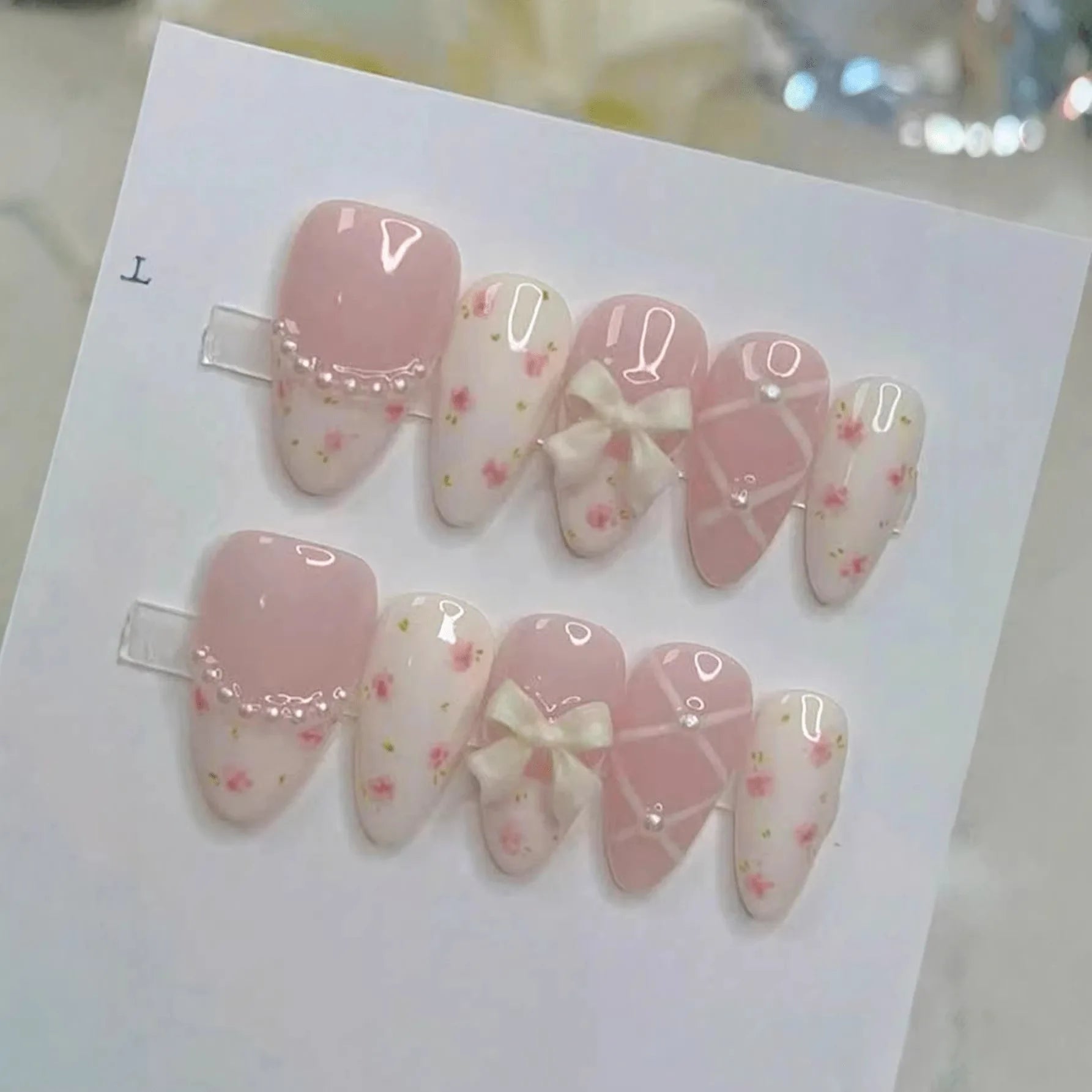Sweet Pearl Press-On Nails, Coffin Medium