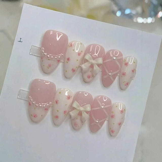 Sweet Pearl Press-On Nails, Coffin Medium