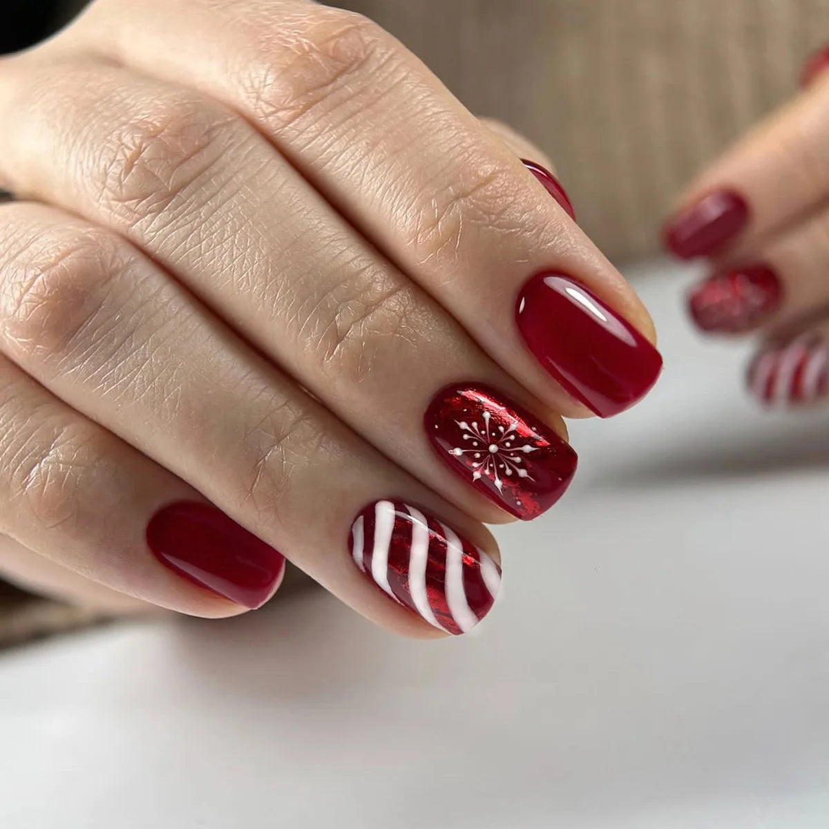 Candy Cane Press-On Nails, Square Short