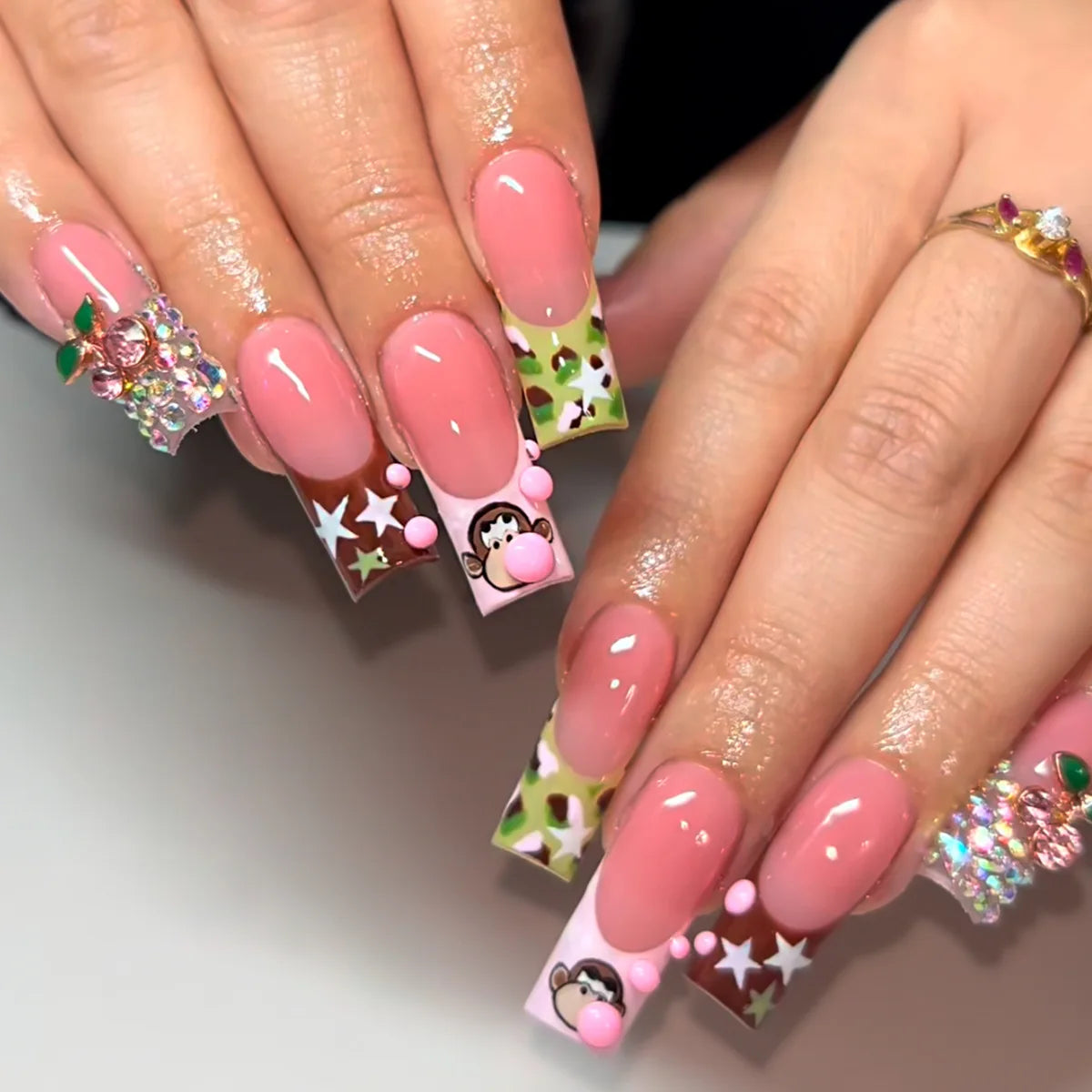 Star Wave Press-On Nails, Square Long