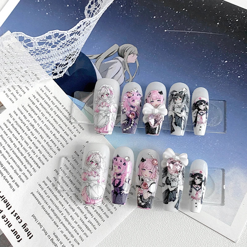 Anime Press-On Nails, Coffin Long
