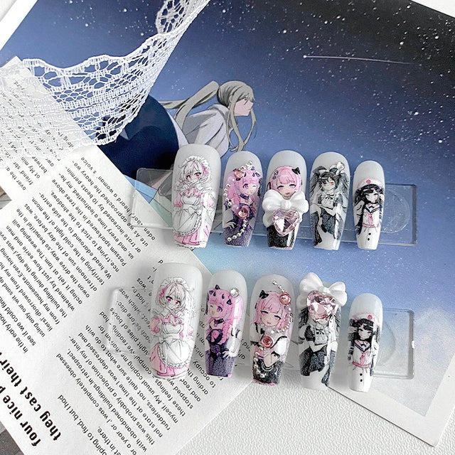 Anime Press-On Nails, Coffin Long