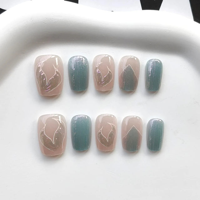 Mermaid Cat Eye Press-On Nails, Square Short