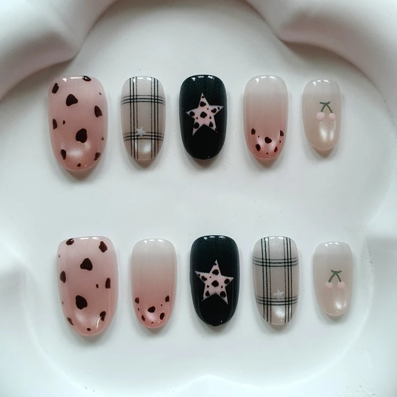 Gilt Dot Press-On Nails, Almond Short
