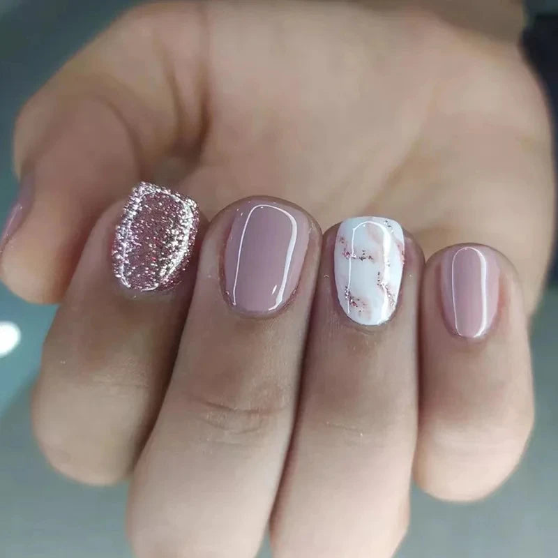 Glitter French Short Press-On Nails, Square Short