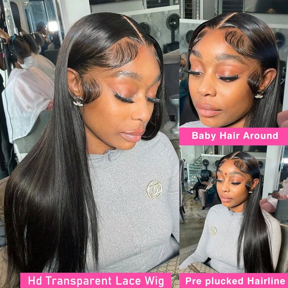 13x4 13x6 HD Transparent 360 Full Frontal 5x5 Closure Lace Wigs Pre plucked Natural Color Straight Human Hair Wig With Baby Hair