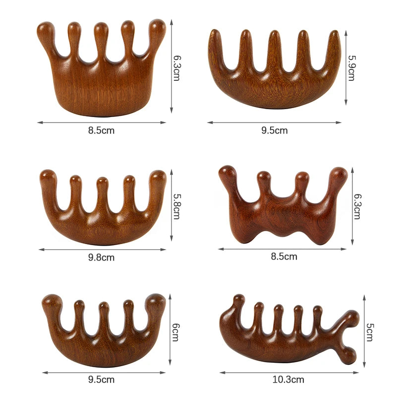 Wood Therapy Massage Comb Head Face Scalp Gua Sha Massager Natural Facial Sandalwood Wide Tooth Guasha Scraping Body Massage