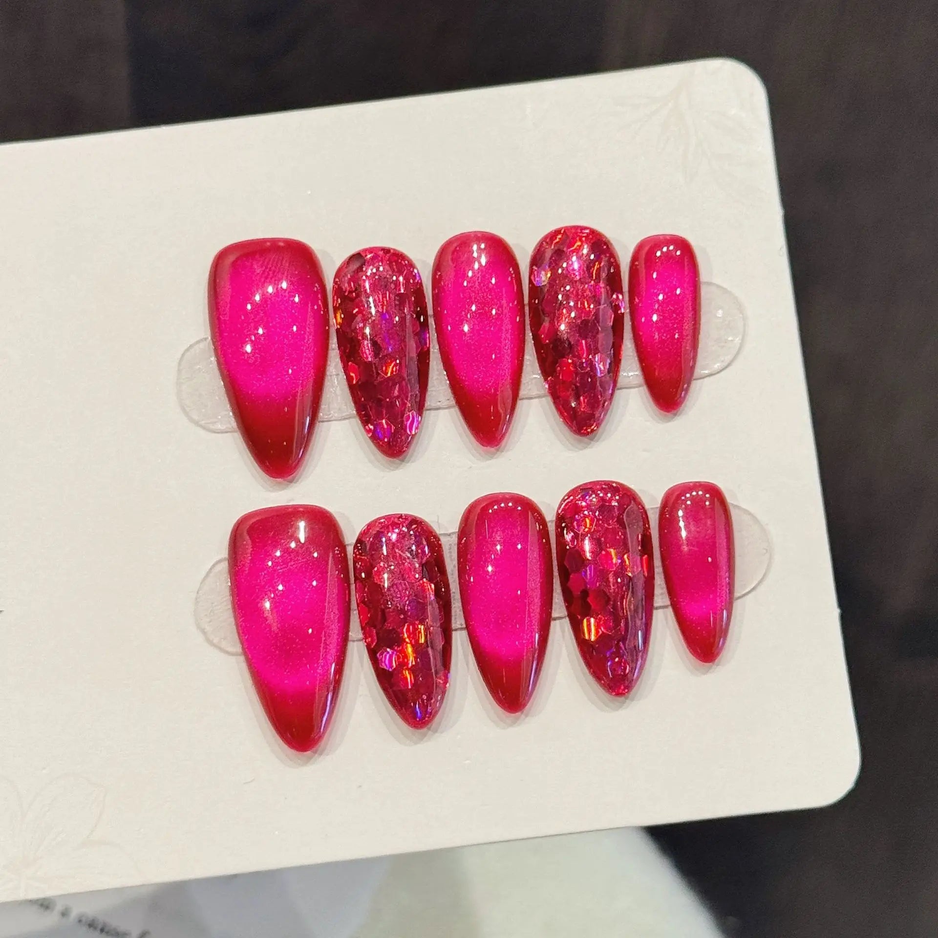 Pitaya Cat Eye Press-On Nails, Almond Medium