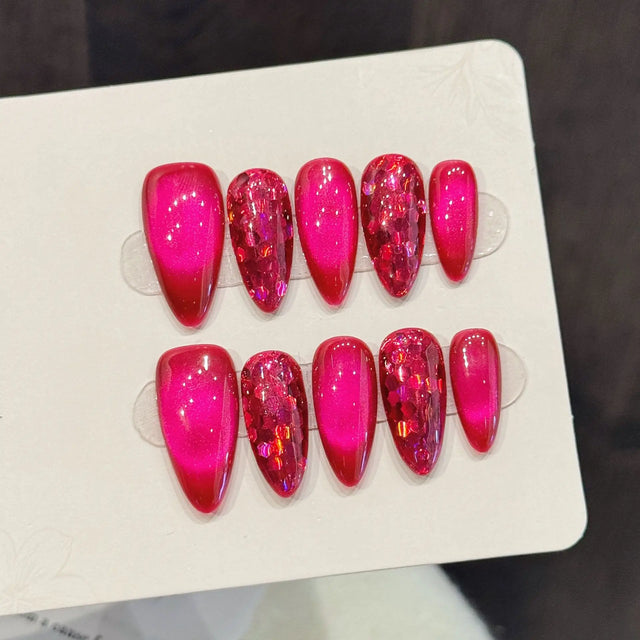 Pitaya Cat Eye Press-On Nails, Almond Medium
