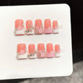 Coral Bow Press-On Nails, Square Short