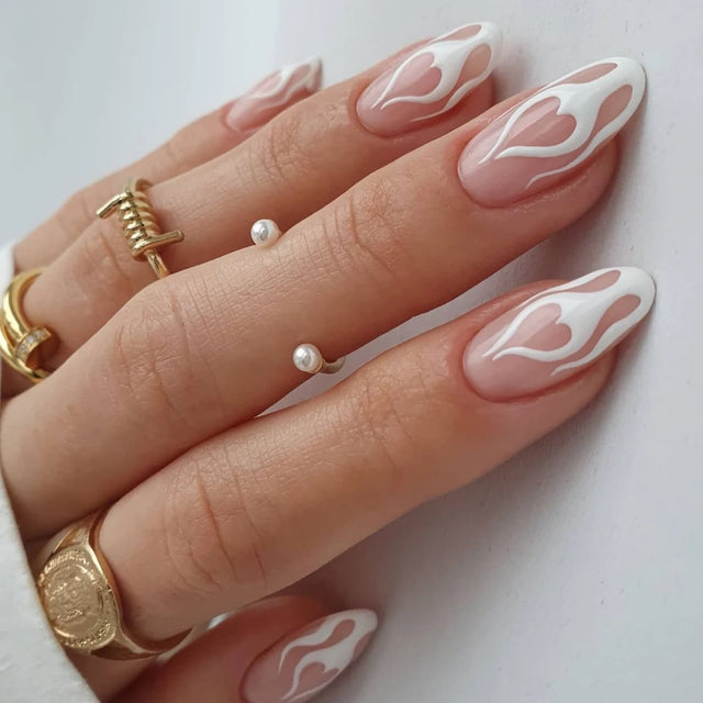 Swirl Heart Press-On Nails, Oval Long