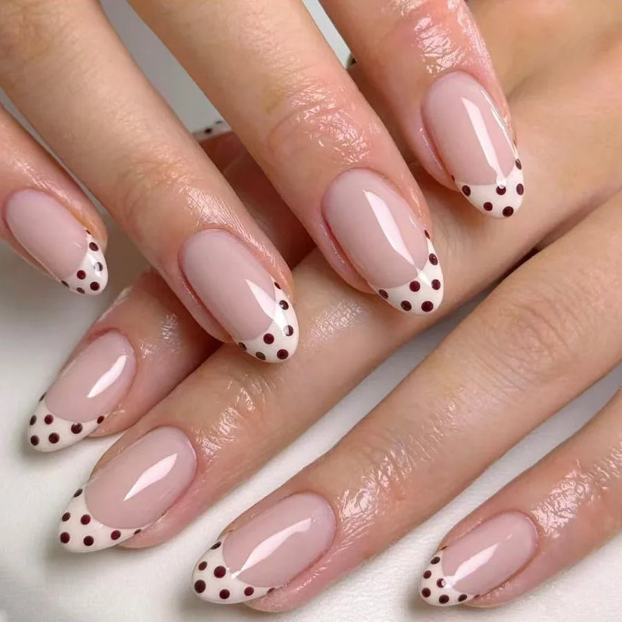 Dot French Press-On Nails, Almond Medium