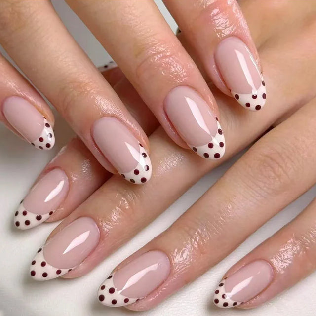 Dot French Press-On Nails, Almond Medium