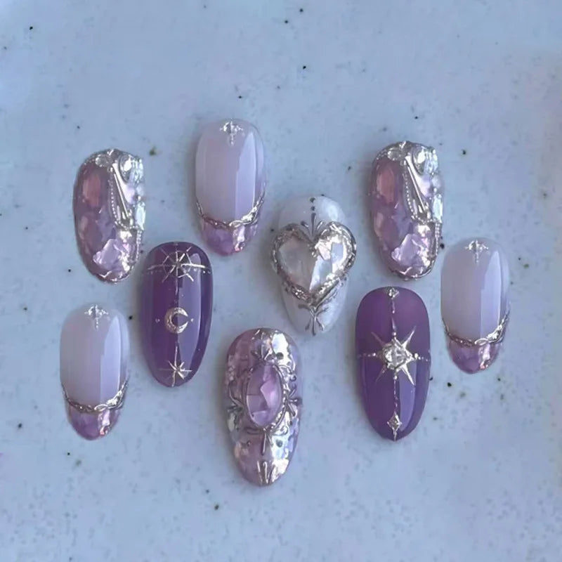 Olive Gilt Press-On Nails, Almond Medium
