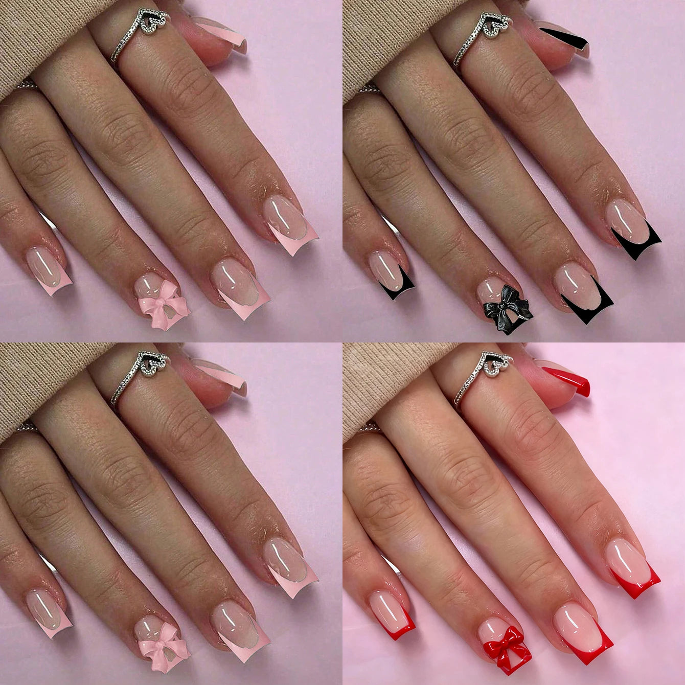 Bow Pendant French Press-On Nails, Coffin Medium