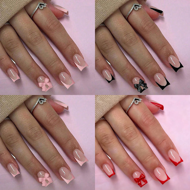 Bow Pendant French Press-On Nails, Coffin Medium