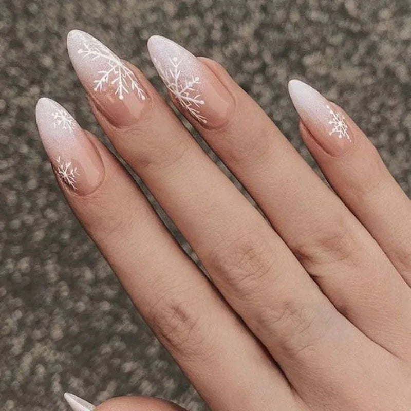 First Snow Press-On Nails, Almond Medium