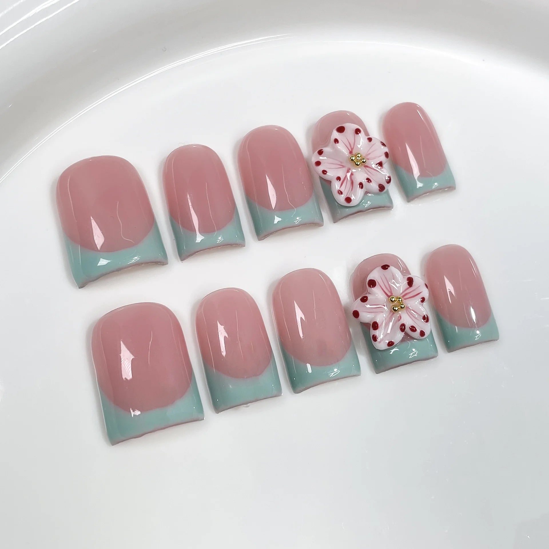 Carved Bloom Press-On Nails, Coffin Short