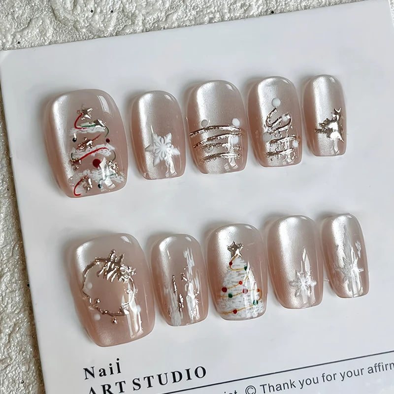 Snowflake Cat Eye Press-On Nails, Square Short