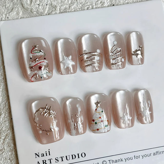 Snowflake Cat Eye Press-On Nails, Square Short