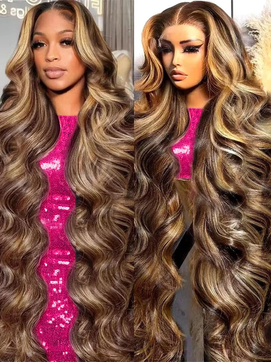 13x4 Highlight Wig Body Wave Lace Front Wig 40 Inch 4/27 Honey Blonde Colored Human Hair Wigs 13x6 Hd Lace Frontal Wig For Women