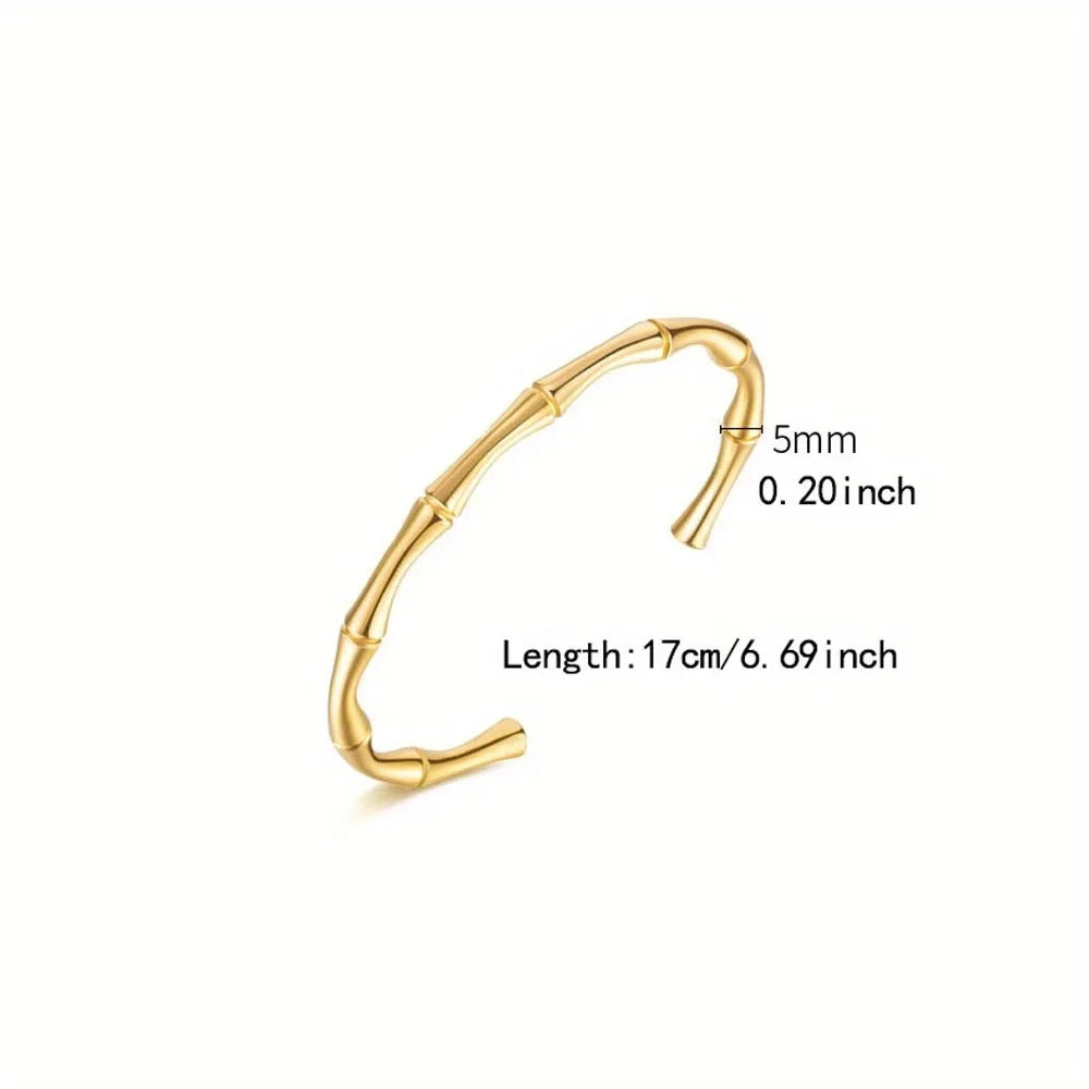 Stainless Steel Bamboo Style Classic Plain Open Clasp Bangle