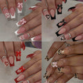 Bow Pendant French Press-On Nails, Coffin Medium