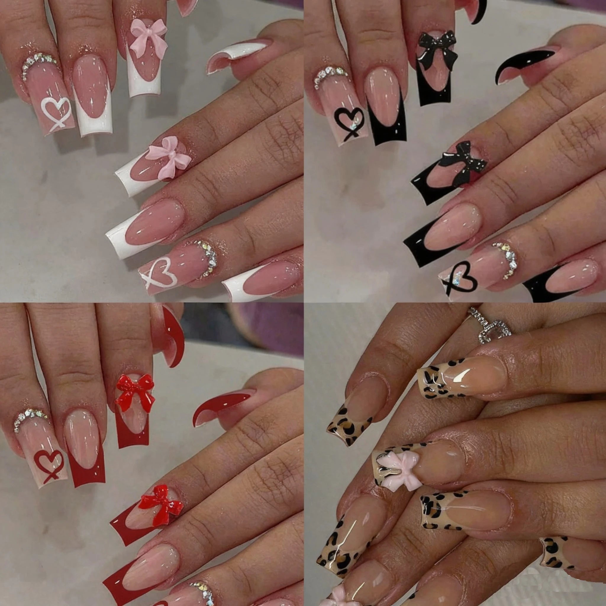 Bow Pendant French Press-On Nails, Coffin Medium