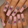 Spider Lace Press-On Nails, Coffin Long