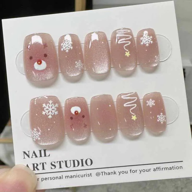 Deer and Snow Press-On Nails, Square Short