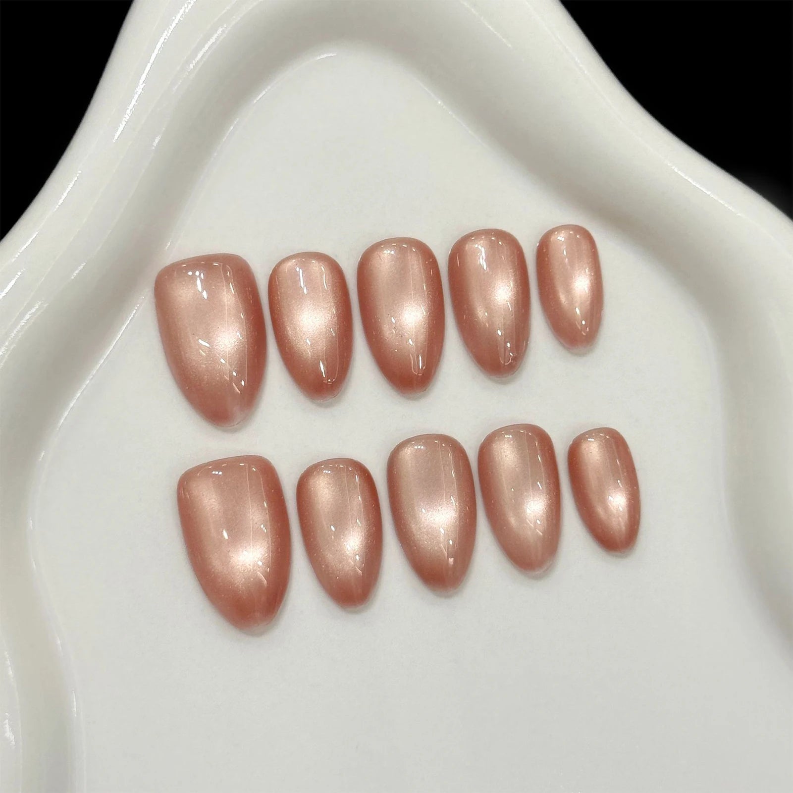 Glass Bead Cat Eye Press-On Nails, Almond Short
