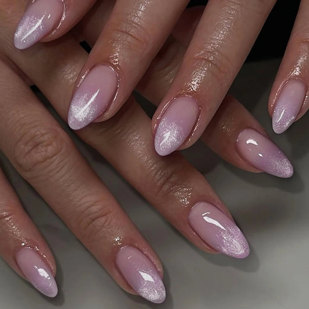 Glazed Cat Eye Press-On Nails, Almond Short
