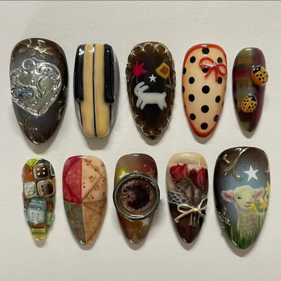Jade Marble Press-On Nails, Almond Medium