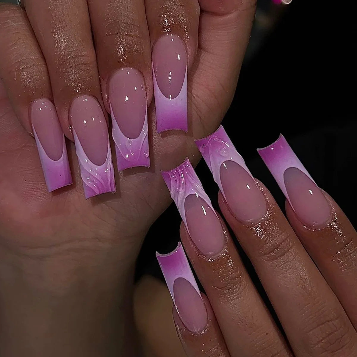 Orchid Ombre Press-On Nails, Coffin Long